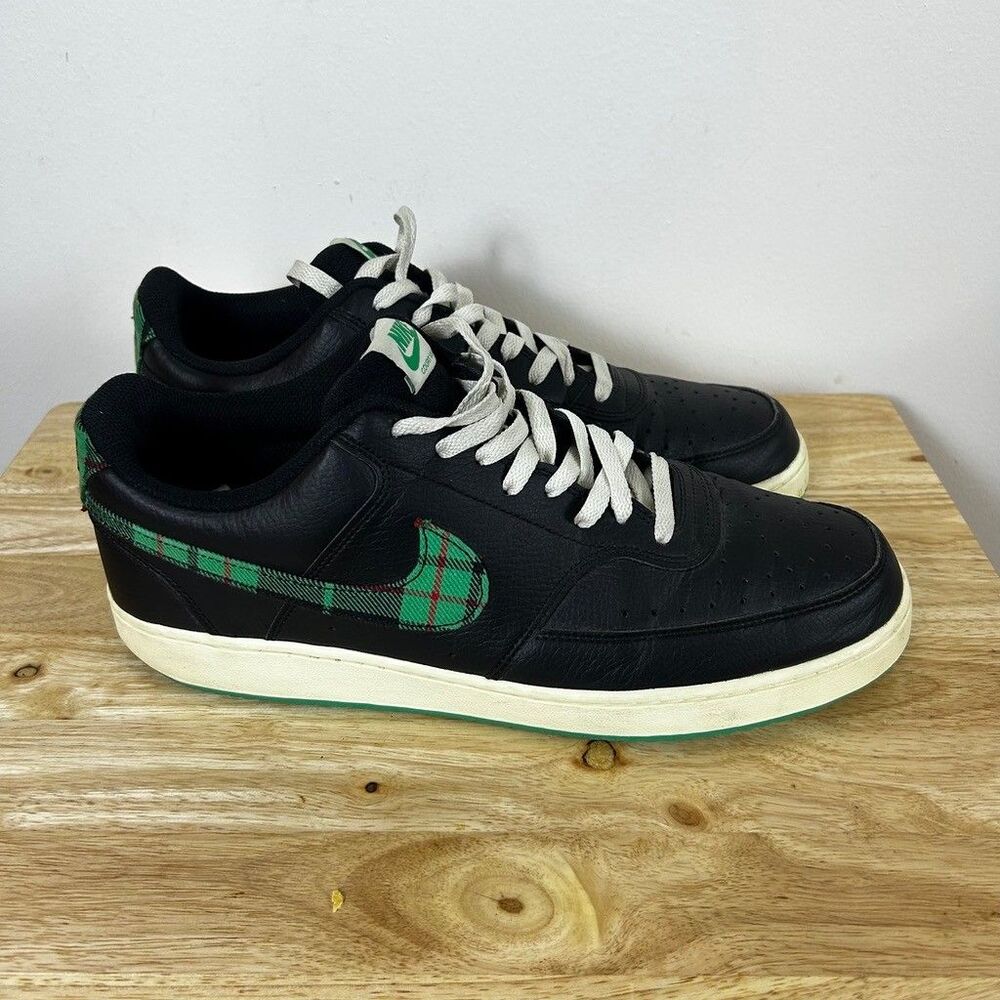 Nike Court Vision Low Black Green Plaid Tartan Mens Size 13 FD0321-010
